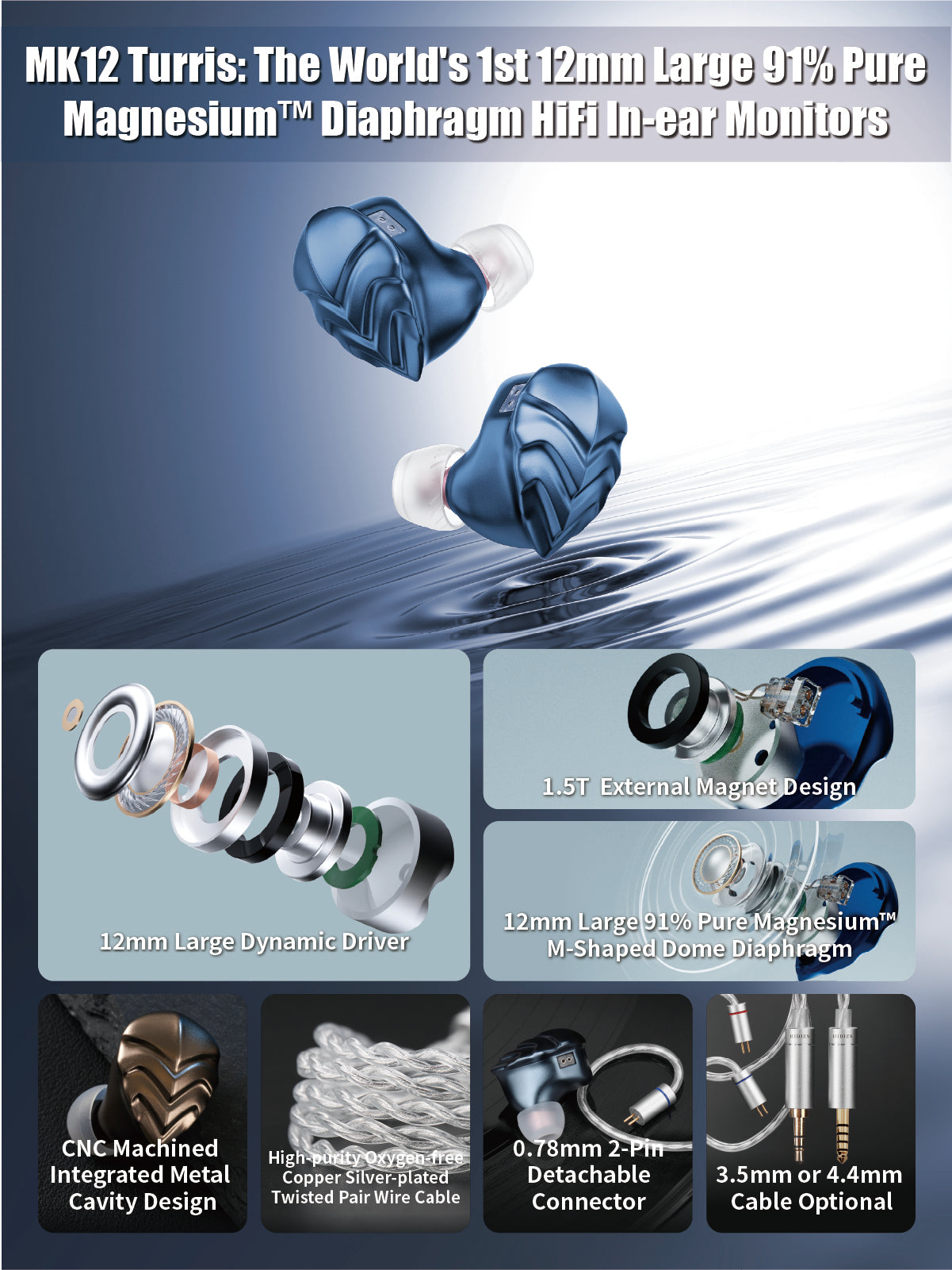 HIDIZS MK12 Turris 12mm 91% Pure Magnesium™ Diaphragm HiFi In-ear Moni