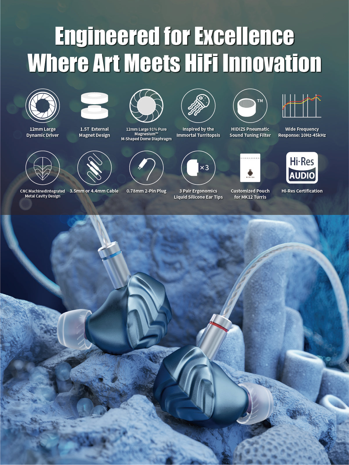 HIDIZS MK12 Turris 12mm 91% Pure Magnesium™ Diaphragm HiFi In-ear Moni