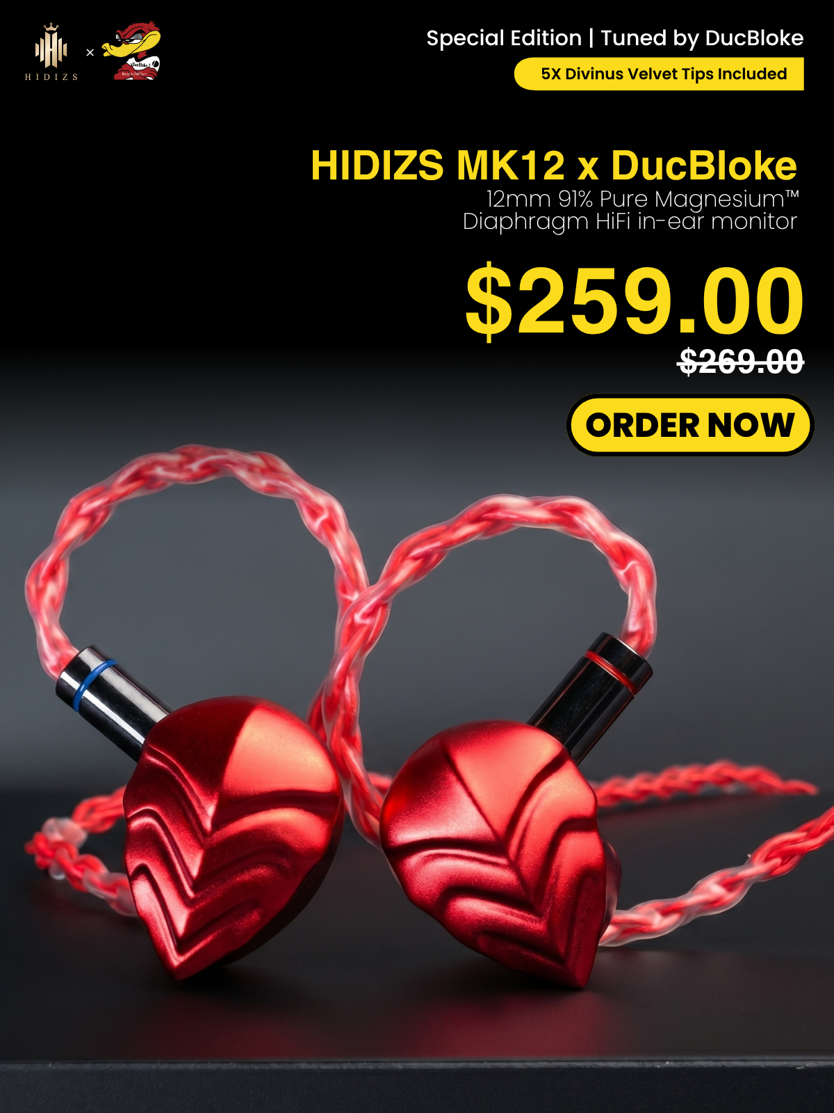 HIDIZS MK12 x DucBloke 12mm 91% Pure Magnesium™ Diaphragm HiFi In-ear