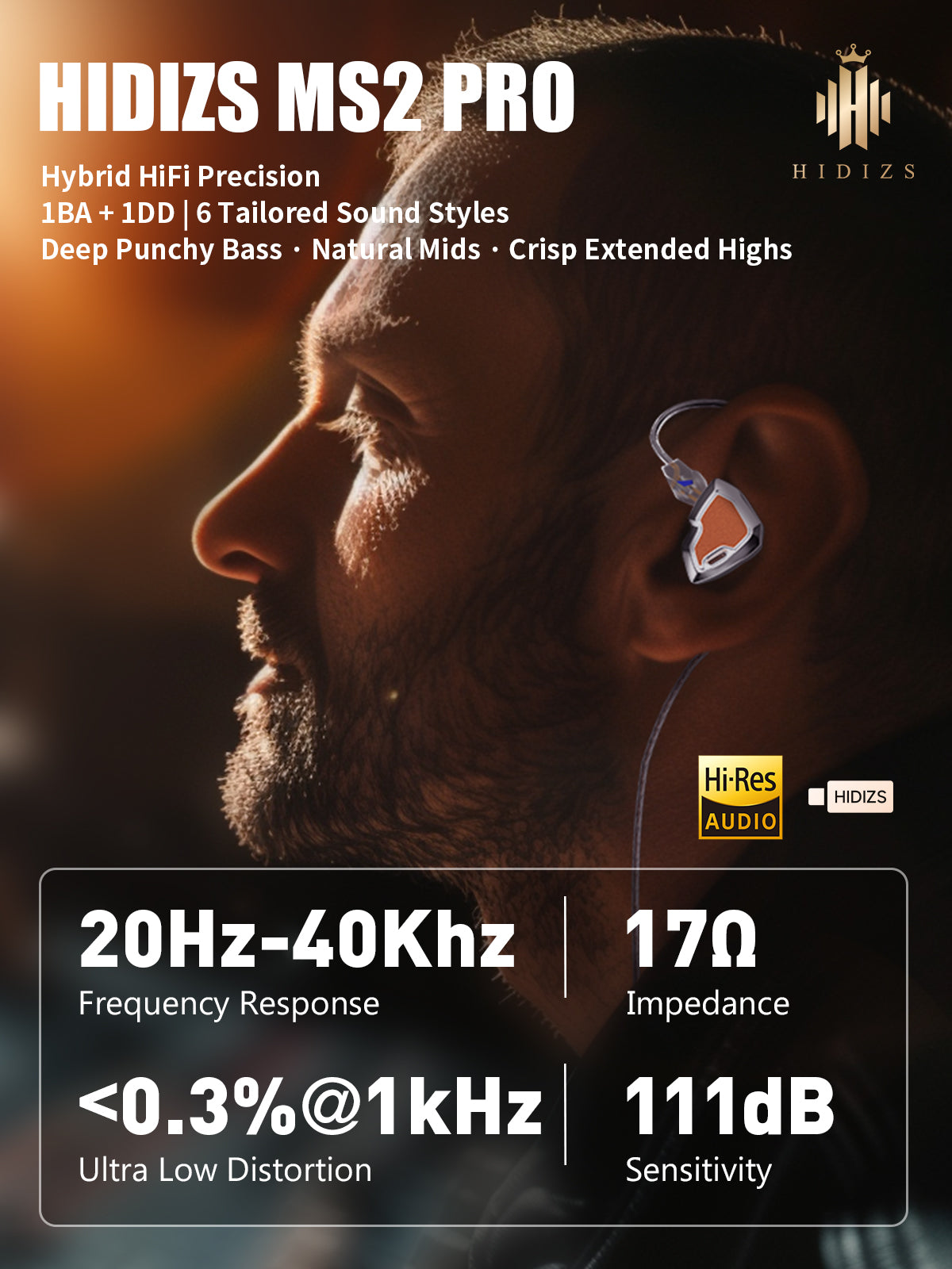 HIDIZS MS2 PRO 1BA + 1DD Hybrid HiFi In-ear Monitors